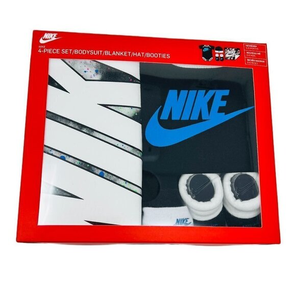 Nike Baby Boy Blanket Bodysuit Hat Booties Gift Set